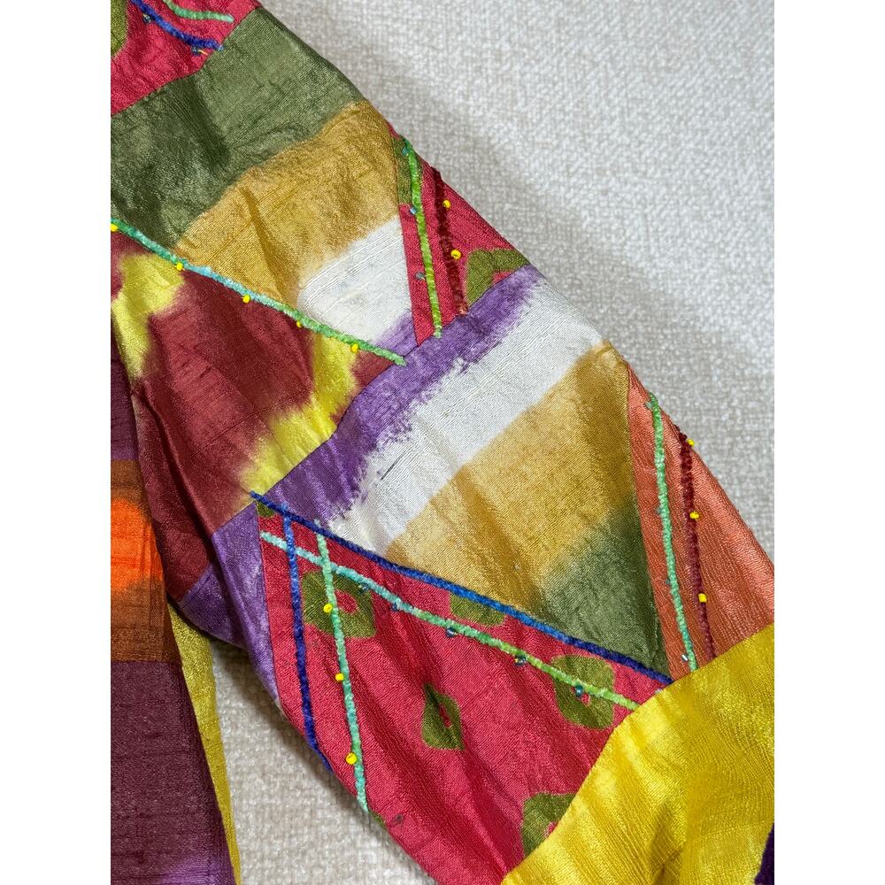 Sandy Starkman Women M Multicolor Silk Long Sleeve Boho Lagenlook Artsy Jacket - Picture 9 of 11